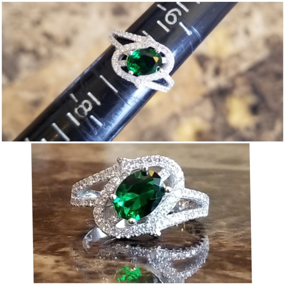 Genu 2ct Emerald Quartz/White Sapphire Ring Size 7 - Picture 5 of 5